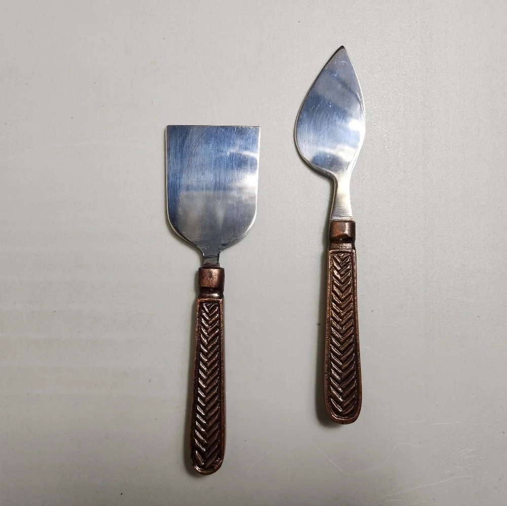 Stainless Steel/Copper Tone Brutalist Rustic Cheese Knives Charcuterie